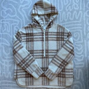 Joie Tan Plaid Quarter Zip Hoodie